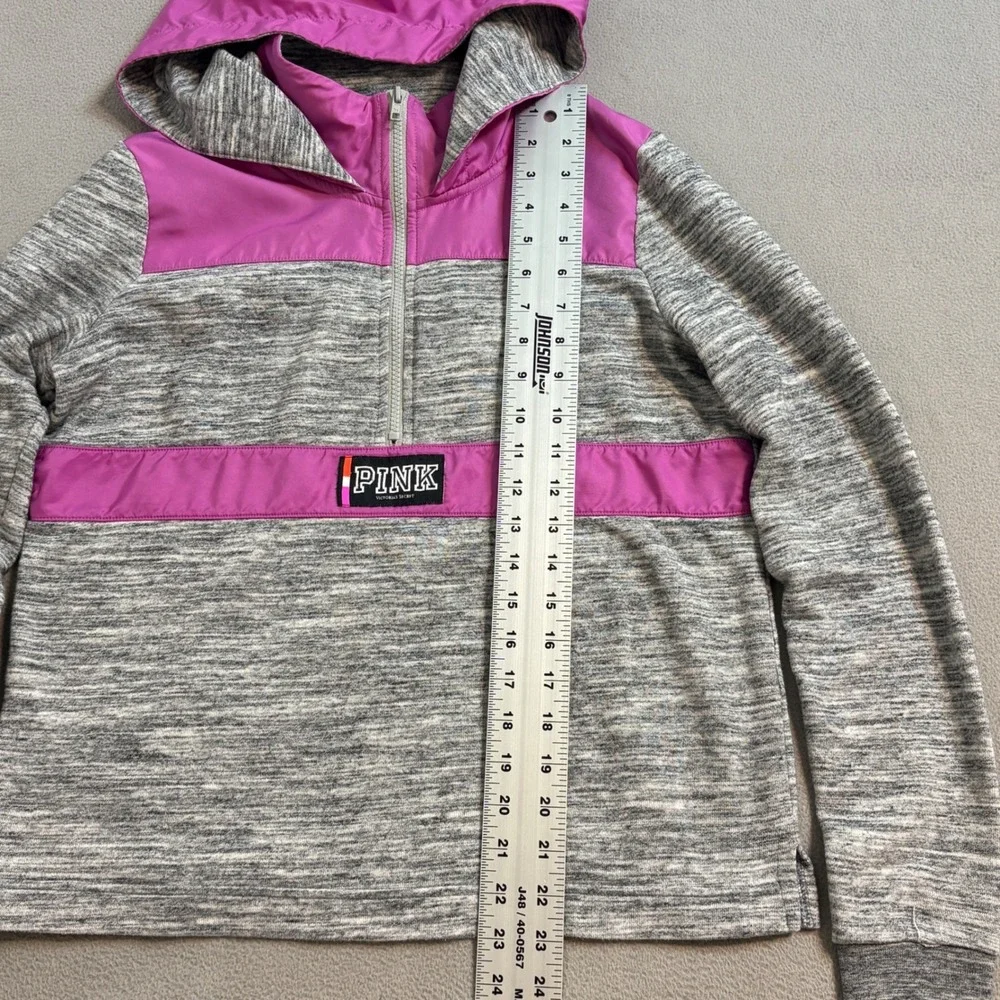 Victorias Secret PINK Half Zip Hoodie Space Dye Grey Purple Logo Small